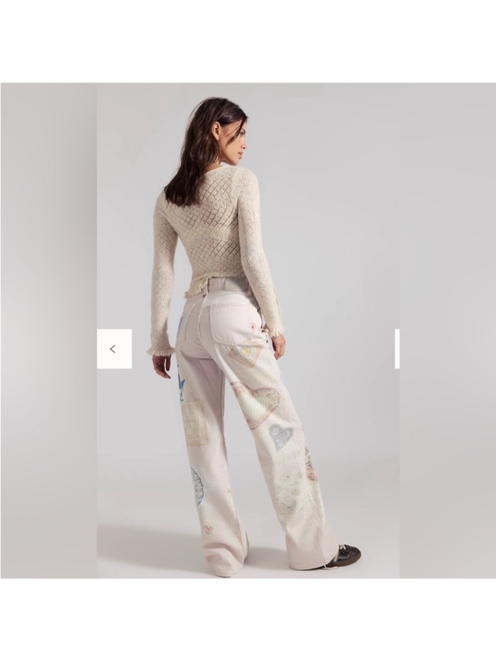 Free People Tinsley Illusion Printed Jeans- Heirloom Ivory Hearts- Size - Picture 2 of 10